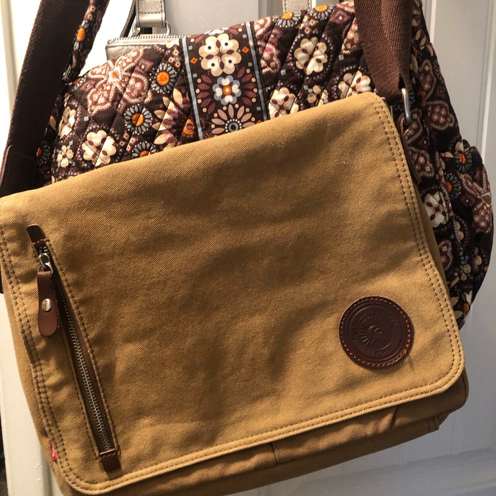 Men's Tan Canvas Messenger Bag with Brown Trim - Unbranded